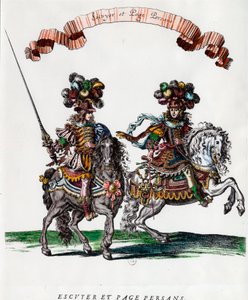 Ecuyer a perská stránka během kolotoče v podání krále Ludvíka XIV. (1639-1715) Rytina Francoise Chauveau (1613-1676) kolem roku 1662 Soukromá sbírka od Francois Chauveau