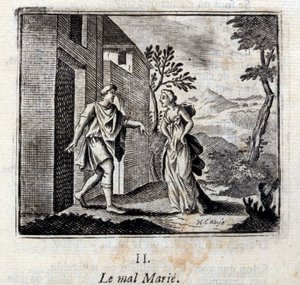 Zlo se žení. Bajky Jean de La Fontaine (1621-95). Ilustrace François Chauveau (1613-1676). Vydání z roku 1728. od Francois Chauveau