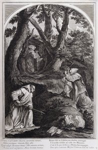 Ilustrace ze „Života sv. Bruna, zakladatele řádu Chartreux“ Paříž 1660. podle obrazů Eustache Le Sueur a rytiny Fran Sois Chauveau ©UIG/Leemage od Francois Chauveau