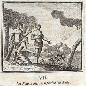 La Souris se proměnila v dívku. Bajky Jean de La Fontaine (1621-95). Ilustrace François Chauveau (1613-1676). Vydání z roku 1728. od Francois Chauveau