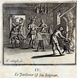 Zahradník a jeho pán Bajky Jean de La Fontaine (1621-95). Ilustrace François Chauveau (1613-1676). Vydání z roku 1728. od Francois Chauveau