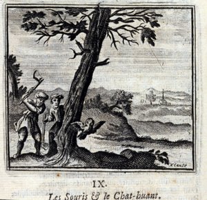 Bajky o myších a kočičích huantech od Jean de La Fontaine (1621-95). Ilustrace François Chauveau (1613-1676). Vydání z roku 1728. od Francois Chauveau
