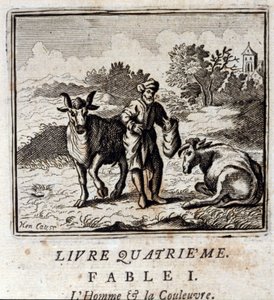 Muž a had. Bajky Jean de La Fontaine (1621-95). Ilustrace Francois Chauveau (1613-1676). Vydání z roku 1728. od Francois Chauveau
