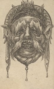 Maska s dlouhým obočím a knírem a čelenkou s visící látkou, od Dive..., ca. 1635-45. od Francois Chauveau