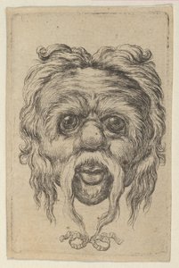 Maska s dlouhým knírem svázaná stuhou pod bradou, od Divers Masques, ca. 1635-45. od Francois Chauveau