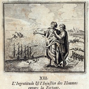 Mužský nevděk a nespravedlnost štěstí. Bajky Jean de La Fontaine (1621-95). Ilustrace François Chauveau (1613-1676). Vydání z roku 1728. od Francois Chauveau