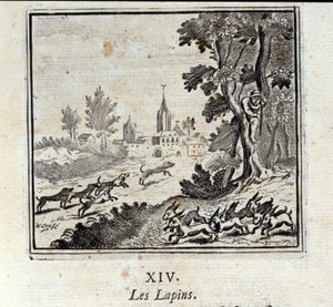 králíci. Bajky Jean de La Fontaine (1621-95). Ilustrace François Chauveau (1613-1676). Vydání z roku 1728. od Francois Chauveau