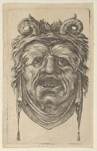 Satyrská maska se stočenými rohy, listovým obočím a látkou visící pod bradou, ca. 1635-45. od Francois Chauveau