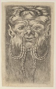 Satyrská maska s překrývajícími se rohy a čtyřmi pletenými prameny vousů, od Divers Ma..., ca. 1635-45. od Francois Chauveau