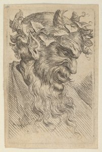 Satyrská maska s korunou břečťanu, obrácená doprava, od Divers Masques, ca. 1635-45. od Francois Chauveau