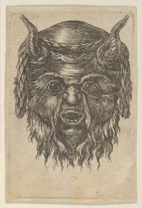 Satyrská maska s vavřínovým věncem přehozeným přes rohy, od Divers Masques, ca. 1635-45. od Francois Chauveau