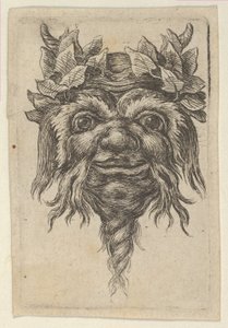 Satyrská maska se spirálovitým vousem a břečťanem seskupeným kolem každého rohu, od Divers..., ca. 1635-45. od Francois Chauveau