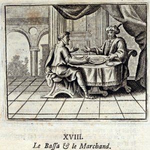 Bassa a obchodník. Bajky Jean de La Fontaine (1621-95). Ilustrace François Chauveau (1613-1676). Vydání z roku 1728. od Francois Chauveau