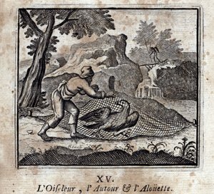 Birdbird the Around a Alouette. Bajky od Jeana de La Fontaine (1621-95). Ilustrace François Chauveau (1613-1676). Vydání z roku 1728. od Francois Chauveau