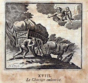 Chartier trápí. Bajky Jean de La Fontaine (1621-95). Ilustrace François Chauveau (1613-1676). Vydání z roku 1728. od Francois Chauveau