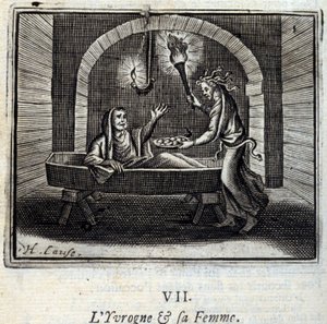Opilec a jeho žena. Bajky od Jeana de La Fontaine (1621-95). Ilustrace François Chauveau (1613-1676). Vydání z roku 1728. od Francois Chauveau