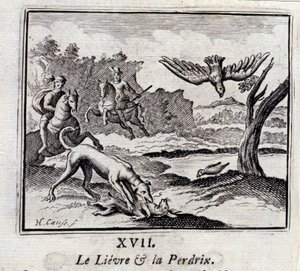 Lievre a Pardrix Bajky Jeana de La Fontaina (1621-95). Ilustrace François Chauveau (1613-1676). Vydání z roku 1728. od Francois Chauveau