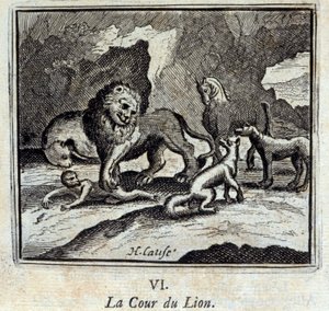 Lví dvůr. Bajky od Jeana de La Fontaine (1621-95). Ilustrace François Chauveau (1613-1676). Vydání z roku 1728. od Francois Chauveau