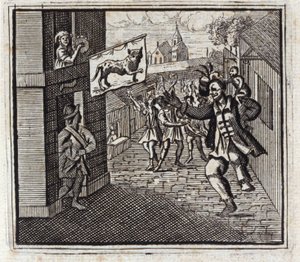 Opice a leopard. Bajky Jean de La Fontaine (1621-95). Ilustrace Francois Chauveau (1613-1676). Vydání z roku 1728. od Francois Chauveau