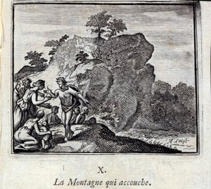 Hora rodí. Bajky Jean de La Fontaine (1621-95). Ilustrace Francois Chauveau (1613-1676). Vydání z roku 1728. od Francois Chauveau