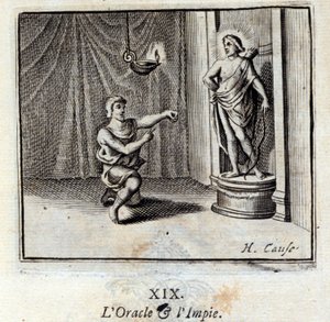 Orákulum a bezbožný. Bajky Jean de La Fontaine (1621-95). Ilustrace Francois Chauveau (1613-1676). Vydání z roku 1728. od Francois Chauveau