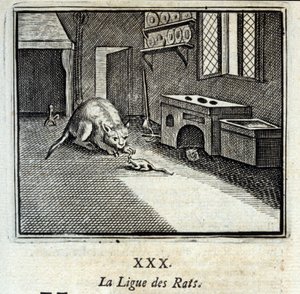 Krysí liga. Bajky Jean de La Fontaine (1621-95). Ilustrace François Chauveau (1613-1676). Vydání z roku 1728. od Francois Chauveau