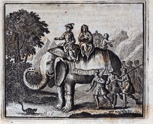Krysa a slon. Bajky Jean de La Fontaine (1621-95). Ilustrace François Chauveau (1613-1676). Vydání z roku 1728. od Francois Chauveau