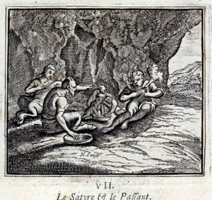 Satyr a cestující. Bajky Jean de La Fontaine (1621-95). Ilustrace François Chauveau (1613-1676). Vydání z roku 1728. od Francois Chauveau