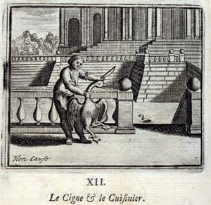Labuť a kuchařka. Bajky Jean de La Fontaine (1621-95). Ilustrace Francois Chauveau (1613-1676). Vydání z roku 1728. od Francois Chauveau