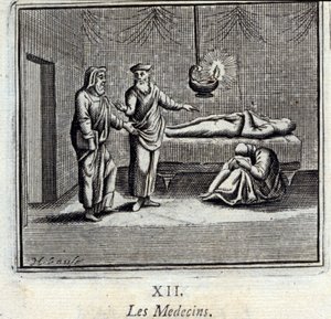 Lékaři. Bajky od Jeana de La Fontaine (1621-95). Ilustrace François Chauveau (1613-1676). Vydání z roku 1728. od Francois Chauveau