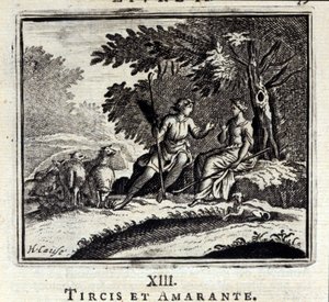 Tircis a Amarant. Bajky Jean de La Fontaine (1621-95). Ilustrace François Chauveau (1613-1676). Vydání z roku 1728. od Francois Chauveau