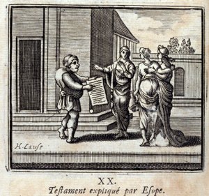 Will vysvětlil Ezop. Bajky Jean de La Fontaine (1621-95). Ilustrace Francois Chauveau (1613-1676). Vydání z roku 1728. od Francois Chauveau