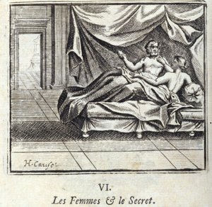 Ženy a tajemství. Bajky Jean de La Fontaine (1621-95). Ilustrace Francois Chauveau (1613-1676). Vydání z roku 1728. od Francois Chauveau