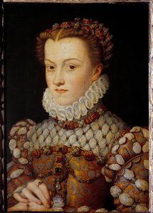 Portrét Alžběty Rakouské (1554-1592) Francouzská královna, manželka Karla IX. Obraz Francoise Cloueta (1515-1572) kolem 1571 ne. 0,36x0,26 m - Portrét Alžběty Rakouské (1554-1592), francouzské královny, manželky Karla IX. Obraz Francoise C od François Clouet