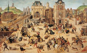Masakr na den svatého Bartoloměje, kolem 1572-84 (olej na panelu)