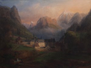 Celkový pohled na klášter Grande Chartreuse 1870 (olej na plátně)