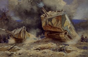 Útok na pěchotu a tanky v Saint Chamond, červenec 1918 (akvarel) od Francois Flameng