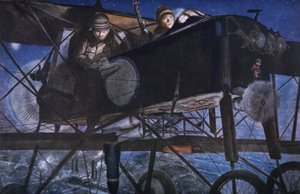 S francouzskou leteckou službou, noční bombardování dvojplošníkem Voisin od Francois Flameng