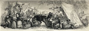 Prodej vodních melounů, kresba Ferogio, k ilustraci Neapole a Neapolců, v roce 1861, Marc Monnier (1829-1885). Rytina v “”Le tour du monde”” 1861. Selva sbírka. od Francois Fortune Antoine (after) Ferogio