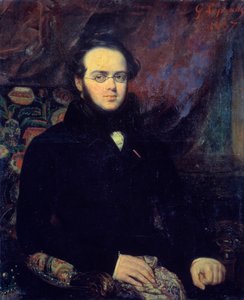 Portrét francouzského skladatele Jacquese Fromentala Levy dit Halevy (1799-1862) Pózuje s brýlemi. Obraz Francoise Gabriela Lepaulla (1804-1886) 1837 Paříž, Knihovna opery - Portrét francouzského skladatele Jacquese Fromentala Levyho zvaného Hale