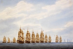 Odjezd eskadry devíti lodí, tří fregat a tří korvet, akvarel Francois Roux (1811-1882), Francie