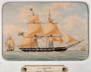 Brig Merope, Francois Roux (1811-1882), akvarel, Francie