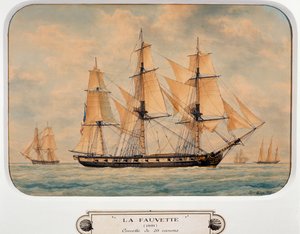 Corvette Fauvette, Francois Roux (1811-1882), akvarel, Francie