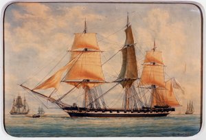 Korveta La Favorita, akvarel od Francoise Rouxe (1811-1882), Francie