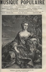 Portrét Marie Pelissierové (nebo Pellissierové) (1707-1749), francouzské operní pěvkyně - rytina podle obrazu Huberta Drouaise - rytina v ilustrovaném týdeníku „“La musique populaire“““ - 1882 od Francois Hubert Drouais
