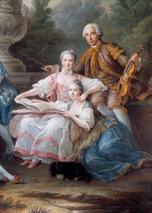 Rodina Louis Francois du Bouchet, Marquis de Sourches a Grand Prevot de France Detail. Obraz Francoise Huberta Drouaise (1727-1775) 1756 Ne. 3,24 x 2,84 m od Francois Hubert Drouais