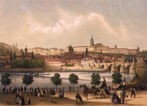 Pohled na Malou Stranu a Pražský hrad Hradčany, kolem roku 1845 od Francois Joseph Sandmann