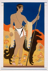 Chlapec válečník se dvěma barzojskými psy, ilustrace z 