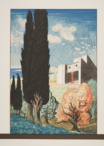 Chrám s cypřišem, z Spoutaného Prométhea od Aischyla, hospoda. 1941 (tisk šablony) od Francois Louis Schmied