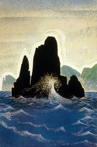 Odyssea od Homera: skála Gortyne, rytina Theo Schmied, 1930-33 barevná litho od Francois Louis Schmied